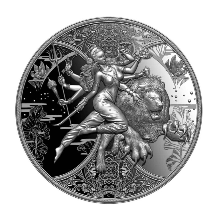 Read more about the article 2024 Cameroon Hindu Goddess Durga 1oz Silver High Relief BU Coin Mintage of 9999