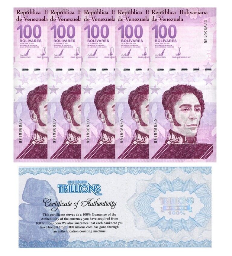 Read more about the article VENEZUELA 100 DIGITALES qty 5 2021 CIR 100 million bolivar USA