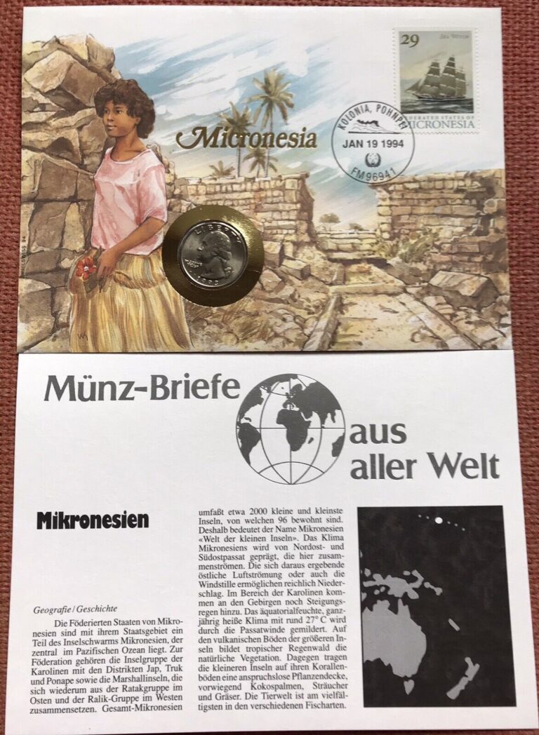 Read more about the article Micronesia with USA 1993 25 Cents Quarter Coin and Stamp Cover ~ Info Card