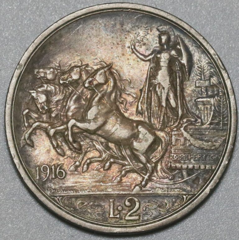 Read more about the article 1916 Italy 2 Lire VF Horses Chariot Roman Silver Coin (24012007R)