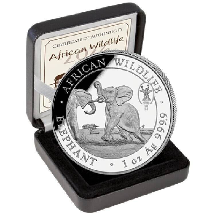 Read more about the article 2024 Somalia Elephant with WMF Privy 1 oz Silver Coin – 1 000 Mintage