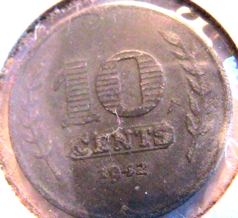 Read more about the article 1942 Netherlands 10 Cent Nice Zinc VF+? Original WWII Dutch Coin