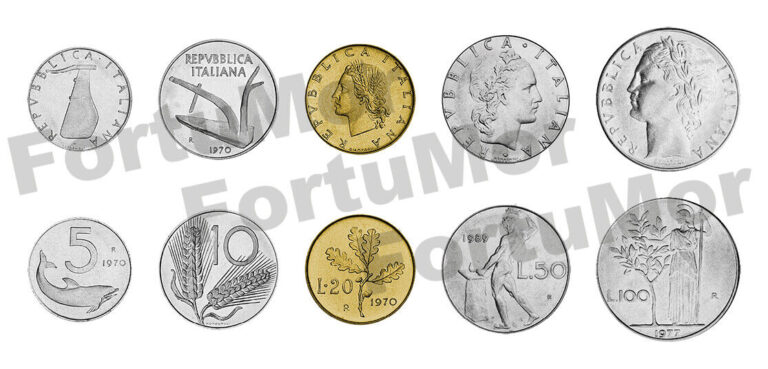 Read more about the article Italy  UNC  5 PCS COIN SET  5 10 20 50 100 Lire 1956 2001