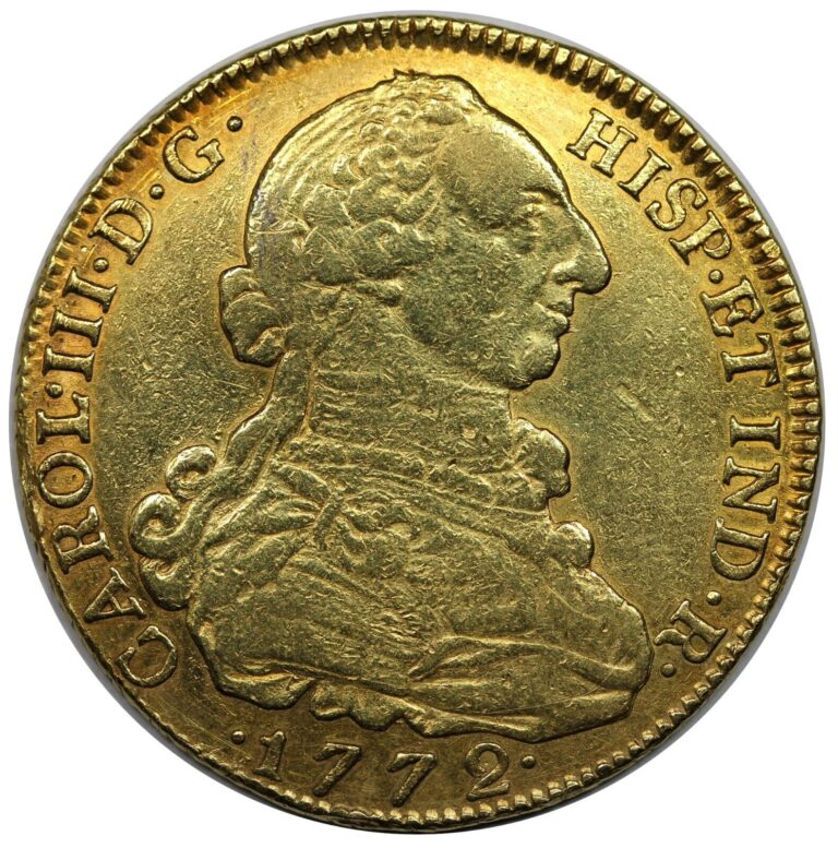 Read more about the article 1772-NR VJ Colombia gold 8 Escudos  Bogota Mint  Charles III