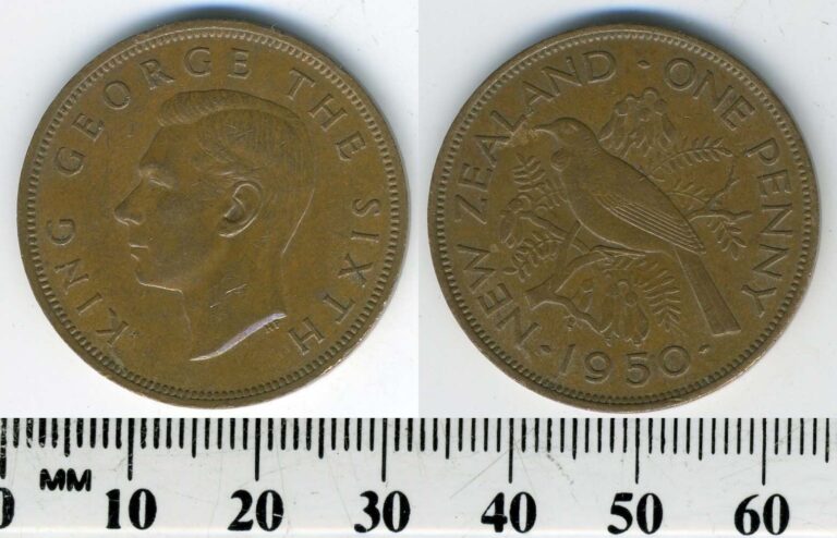 Read more about the article New Zealand 1950 – 1 Penny Bronze Coin – King George VI – Tui bird