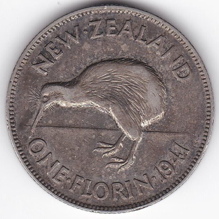 Read more about the article 1941 New Zealand 2 Shilling 1 Florin large SILVER WWII Coin HIGHER GRADE lo mint