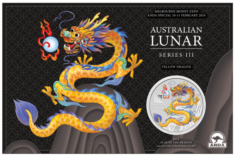 Read more about the article 2024 Australia Yellow Lunar Year of the Dragon 1oz Silver $1 Coin ANDA MELBOURNE