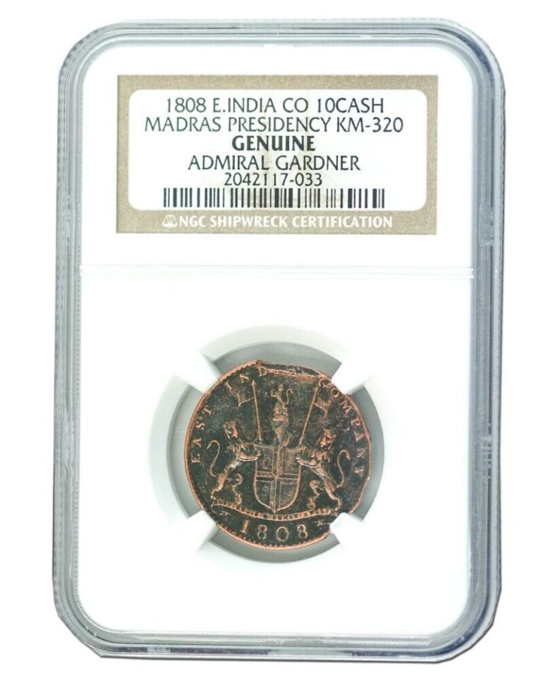Read more about the article NGC 10 Cash Coin Admiral Gardner Shipwreck East India Company Middle Grade – MG