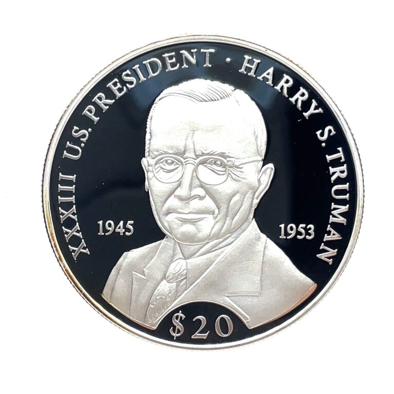 Read more about the article 2000 LIBERIA XXXIII President Harry S. Truman  20gr .999 Silver Proof $20 Coin