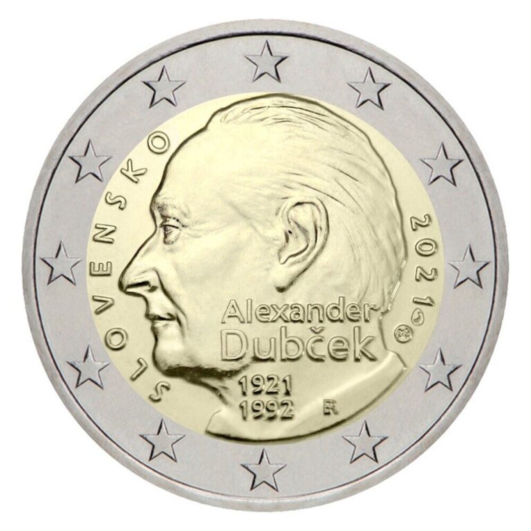 Read more about the article Slovakia 2021 Alexander Dubček 2 Euro Coin. UNC From Bank Roll.