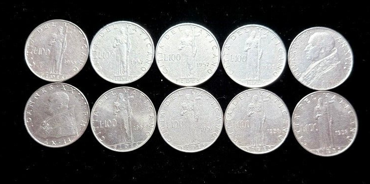 Read more about the article VATICAN CITY 100 LIRE COIN 1955-1960 Lot 10 Coins