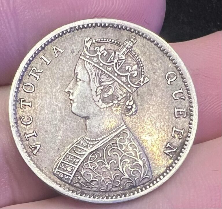 Read more about the article 1862 India 1/2 Rupee Almost Uncirculated Victoria Silver Coin F288