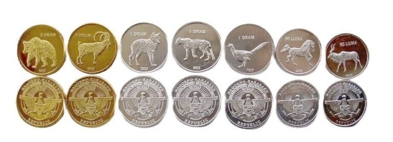 Read more about the article Nagorno Karabakh Armenia  7 Pcs UNC Coin Set  50 Luna 1 5 Dram 2013