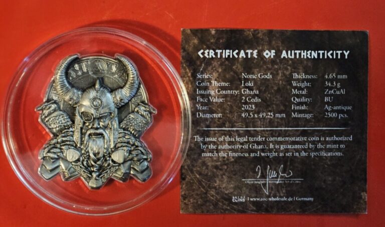 Read more about the article 2022 2 Cedis Ghana Norse Gods Odin Silver Plated Zinc-Copper-Aluminum Coin 31.6g