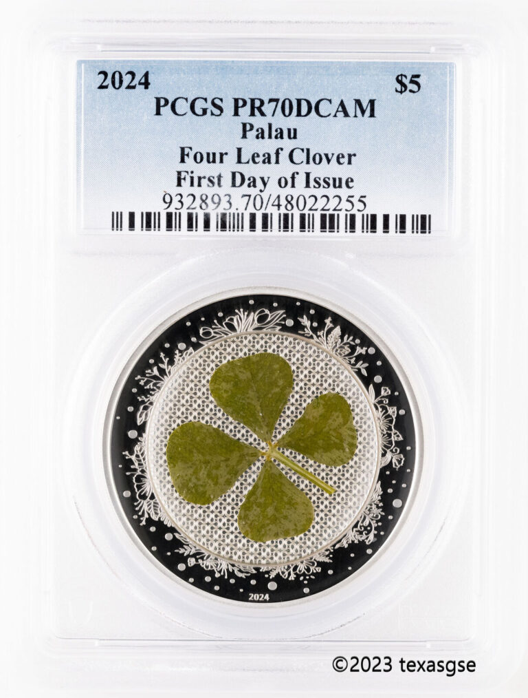Read more about the article 2024 Palau 1 oz Silver $5 Four Leaf Clover FDI – PCGS PR70DCAM