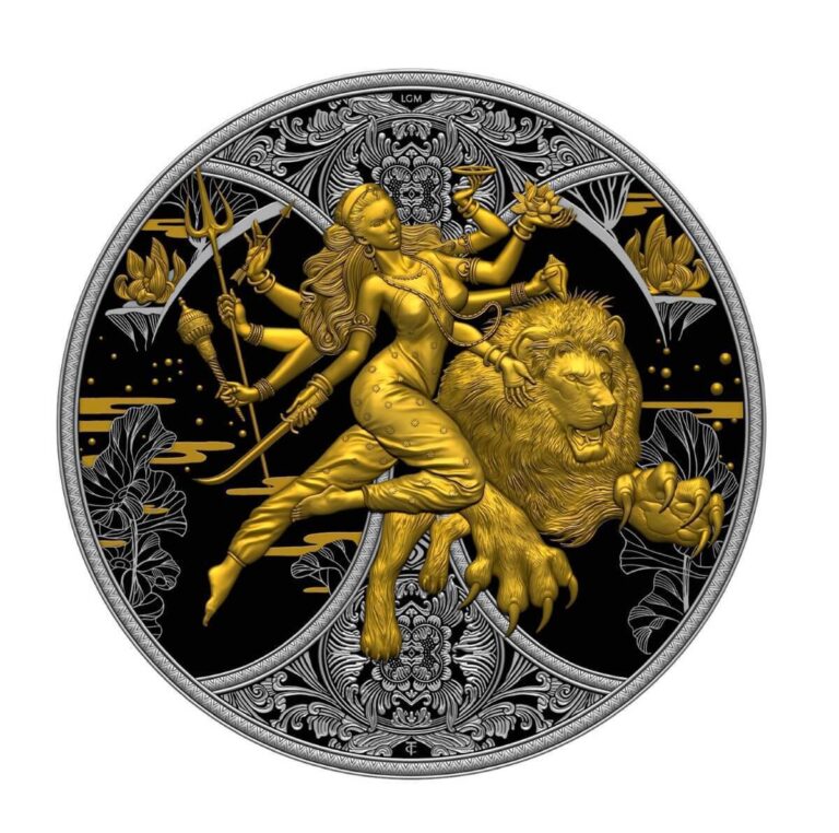 Read more about the article 2024 Cameroon Durga 1 oz Silver Ruthenium Dark Gilded Coin