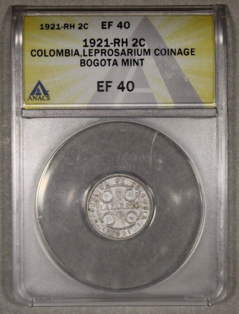 Read more about the article 1921 RH Colombia Lazareto Leper Colony 2 Centavos ANACS EF40