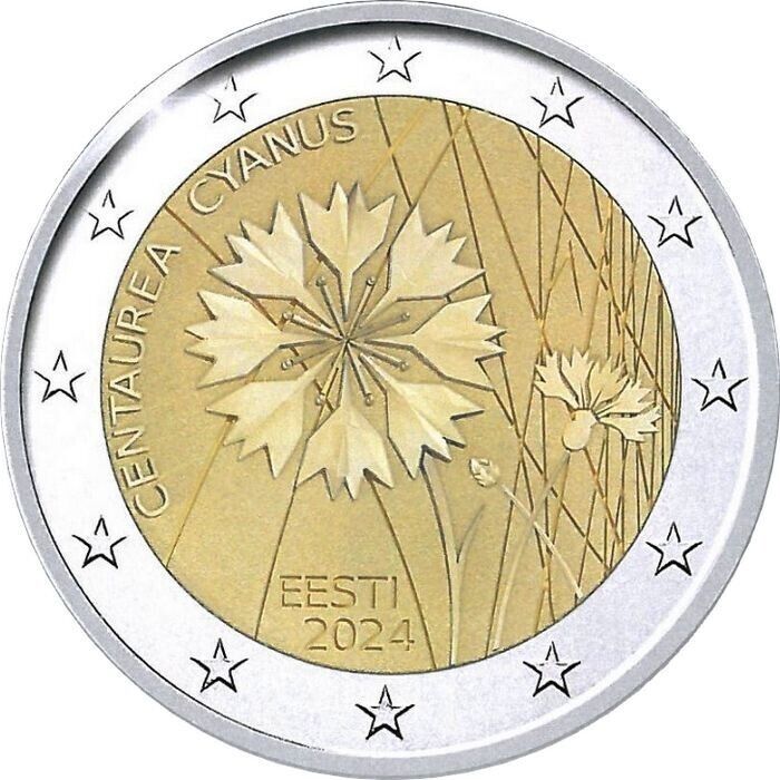 Read more about the article PRESALE Estonia 2024 2 euro coin The national flower  the cornflower UNC