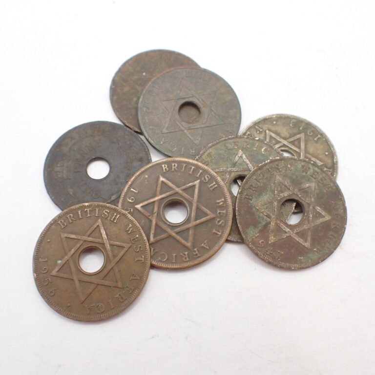 Read more about the article 8 pcs antique British WEST AFRICAN Nigeria 1 penny coins currency trade