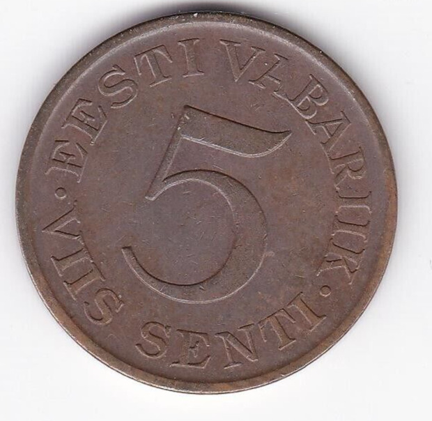 Read more about the article 1931 Estonia pre SOVIET OCCOPATION 5 Senti Coin – uncommon high grade