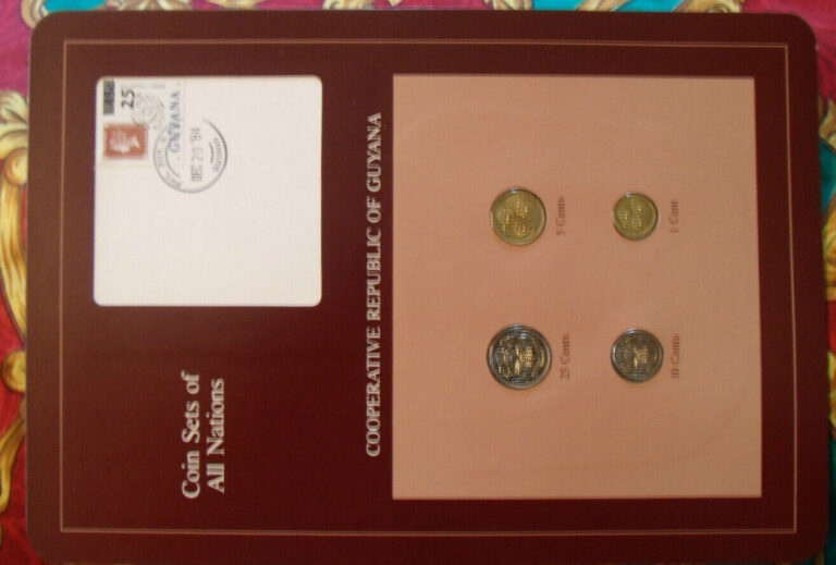 Read more about the article Coin Sets of All Nations Guyana w/ card 1985 – 1986 UNC brown stamp 5 cent 1986