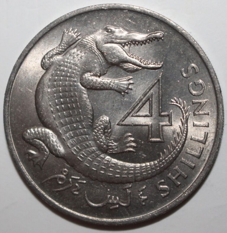 Read more about the article The Gambia 4 Shillings Coin 1966 KM#6 Crocodile British Elizabeth II Africa Four