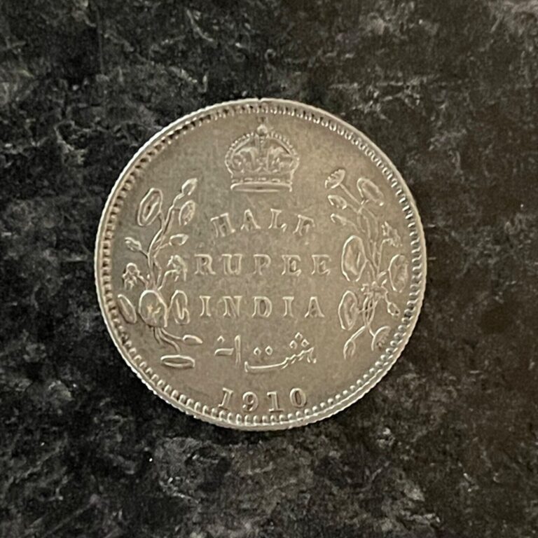 Read more about the article 1910 HALF RUPEE INDIA SILVER KING EDWARD VII KM# 507