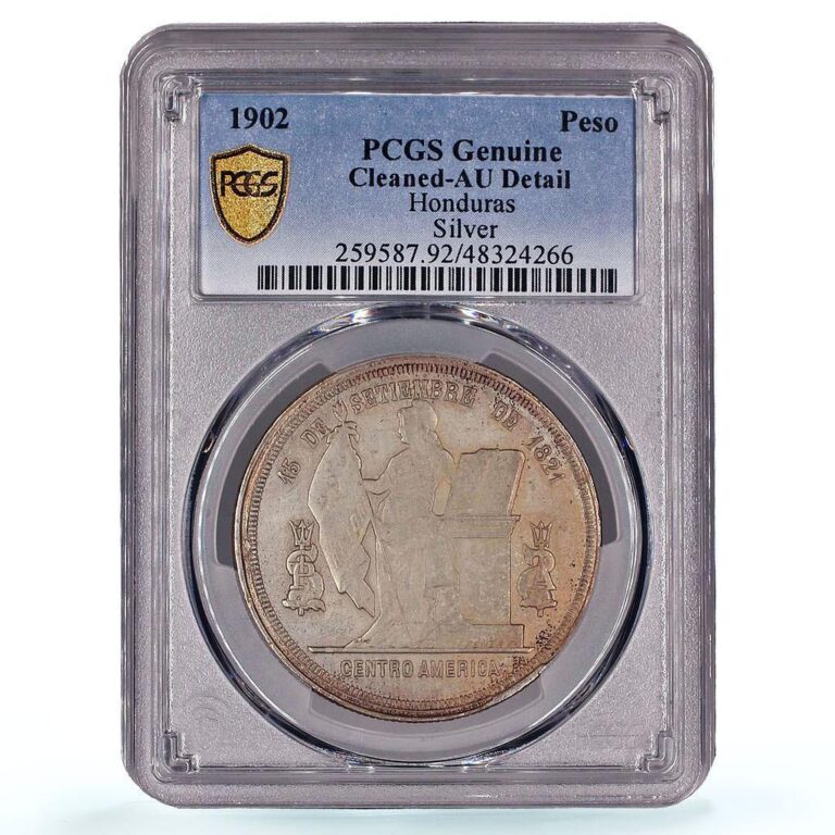 Read more about the article Honduras 1 peso Regular Coinage Liberty Libertad KM-52 AU PCGS silver coin 1902