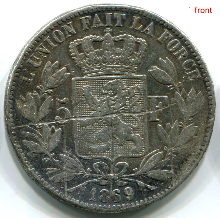 Read more about the article Belgium C006 1869  5 Francs KM#24  silver coin with scratches