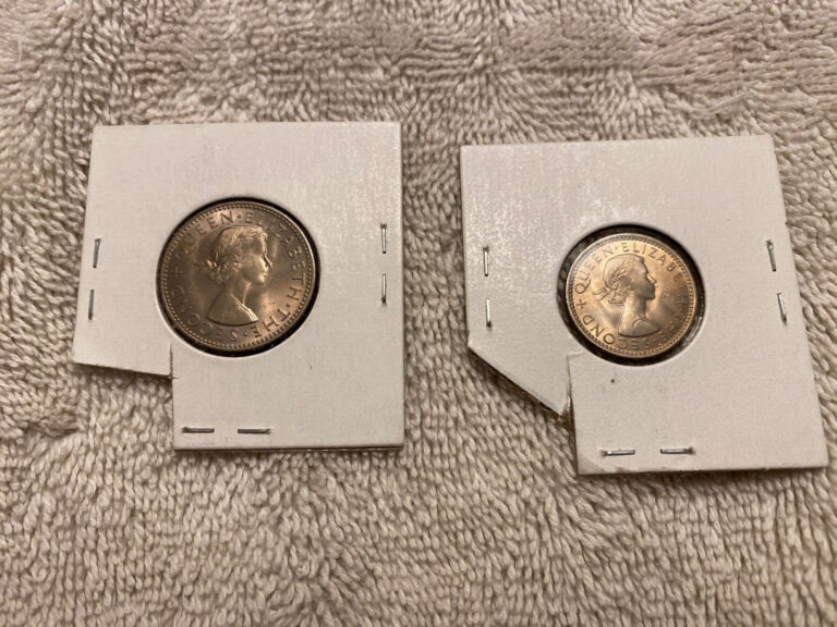 Read more about the article Queen Elizabeth 2nd  New Zealand  Two Vintage Coins 1963 Sixpence and One Shilling