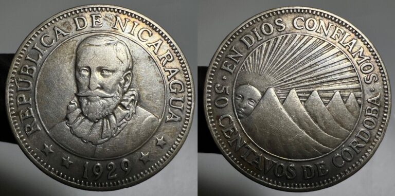 Read more about the article 1929 Nicaragua 50 Centavos Silver Coin Circulated Details Key Date Low Mintage