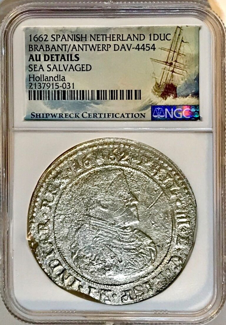 Read more about the article 1662 Spanish Netherlands Brabant Silver Ducaton NGC AU Det Hollandia Shipwreck