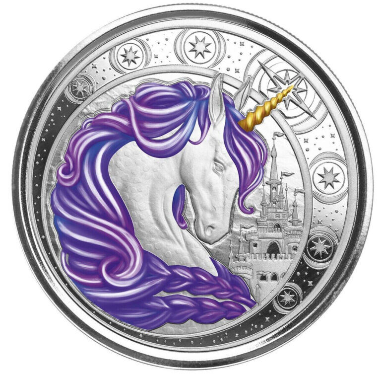 Read more about the article 2023 Ghana 5 Cedis Unicorn “Aurora” Purple Color 1 oz Silver Proof Like Coin