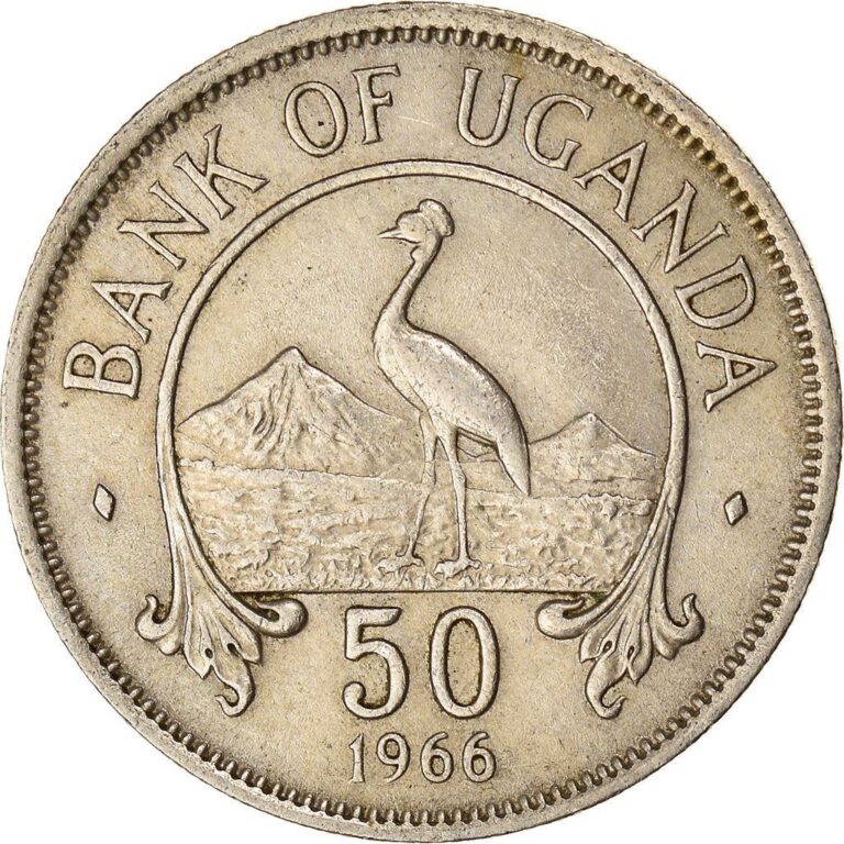 Read more about the article Uganda | 50 Cents Coin | Grey Crowned Crane | KM4 | 1966 – 1974