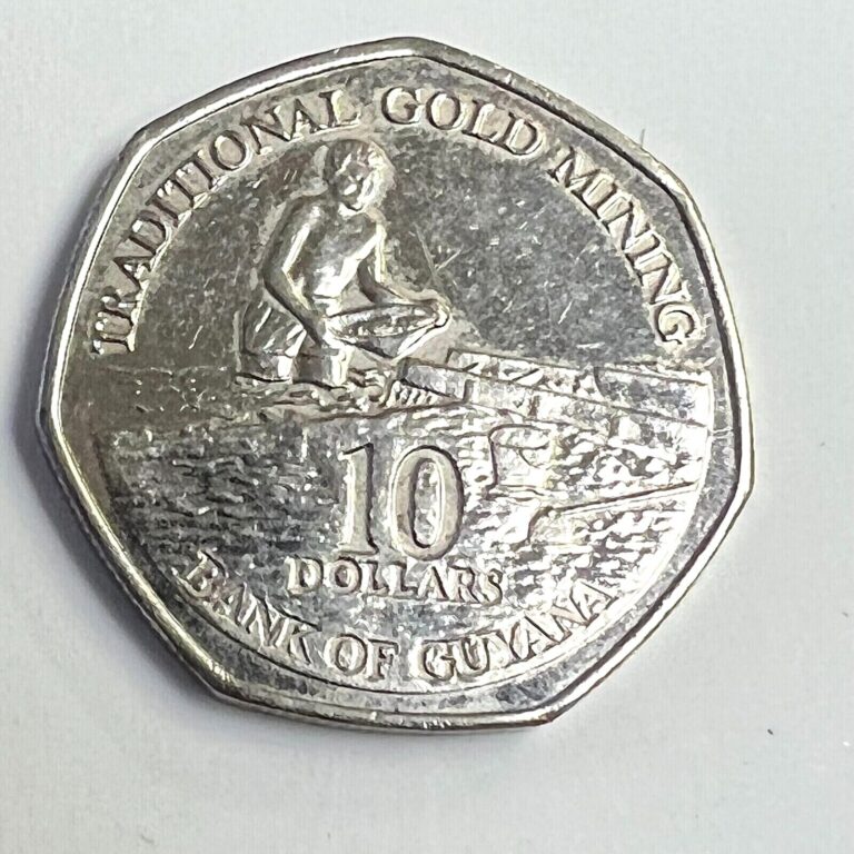 Read more about the article 2013 Guyana 10 Dollars “Traditional Gold Miner” Prospector Panning Scene  KM#52