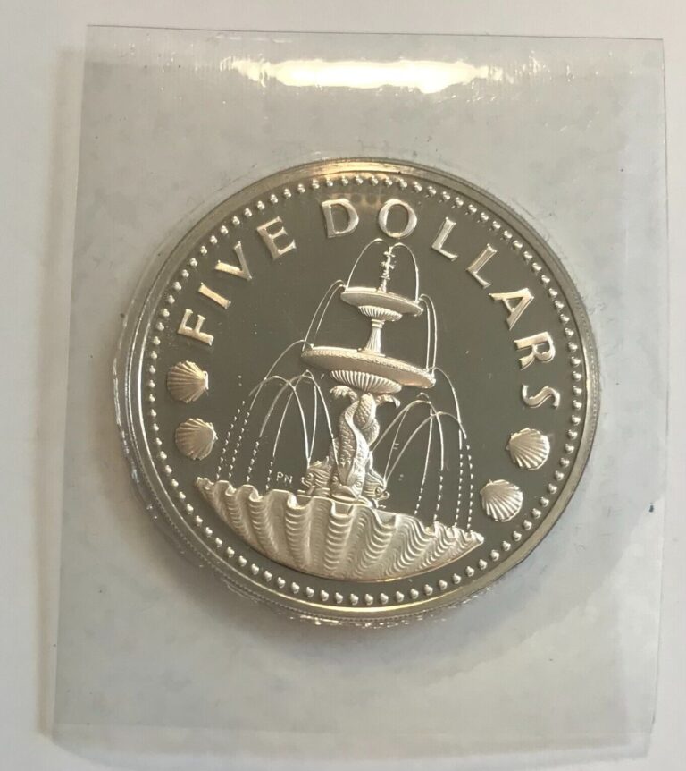 Read more about the article Barbados $5 Dollars 1974 – Shell Fountain – Proof – .800 Silver