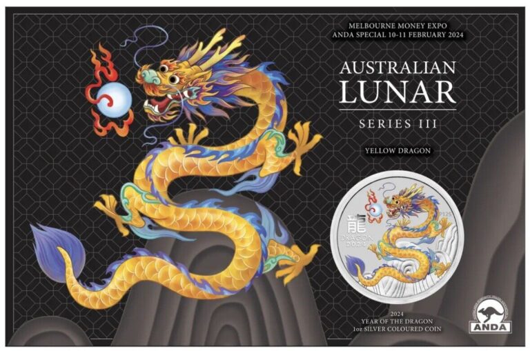 Read more about the article 2024 Australia Yellow Lunar Year of the Dragon 1oz Silver $1 Coin ANDA MELBOURNE