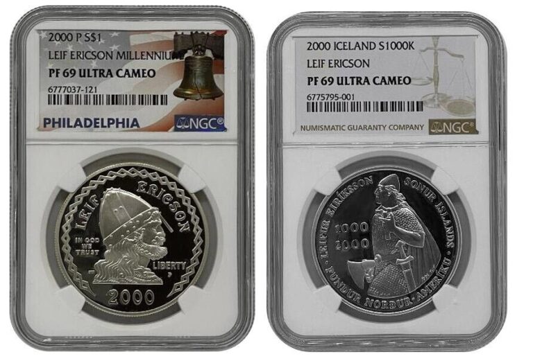 Read more about the article 2 Coins Set 2000 Leif Ericson US Dollar and Iceland 1000 Kronur NGC PF69 UC