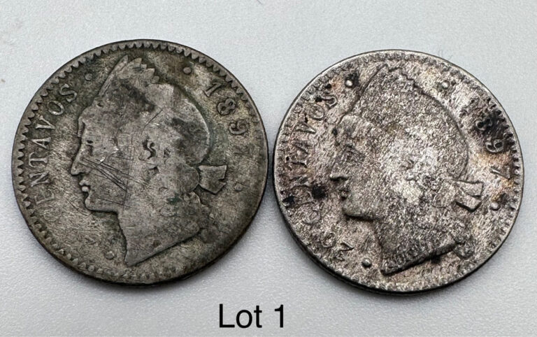 Read more about the article lot of 2 silver 1897 Dominican Republic 20 centavos