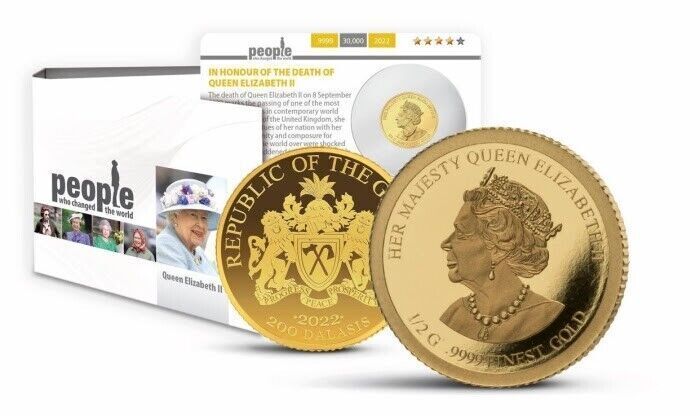 Read more about the article 2022 Gambia Queen Elizabeth II Commemorative 0.5g .9999 fine Gold Coin