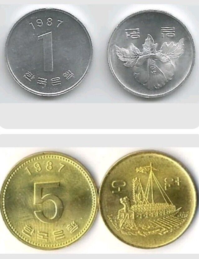 Read more about the article KOREA SOUTH (100x) 1 WON (35x) 5 WON 1987 UNCIRCULATED WORLD COINS