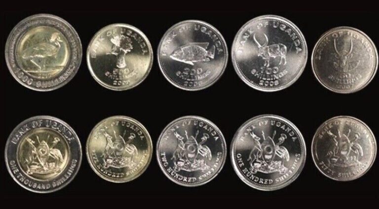 Read more about the article Uganda SET of 5 Coins  50 100 200 500 1000 Shillings 2012 2019  UNC