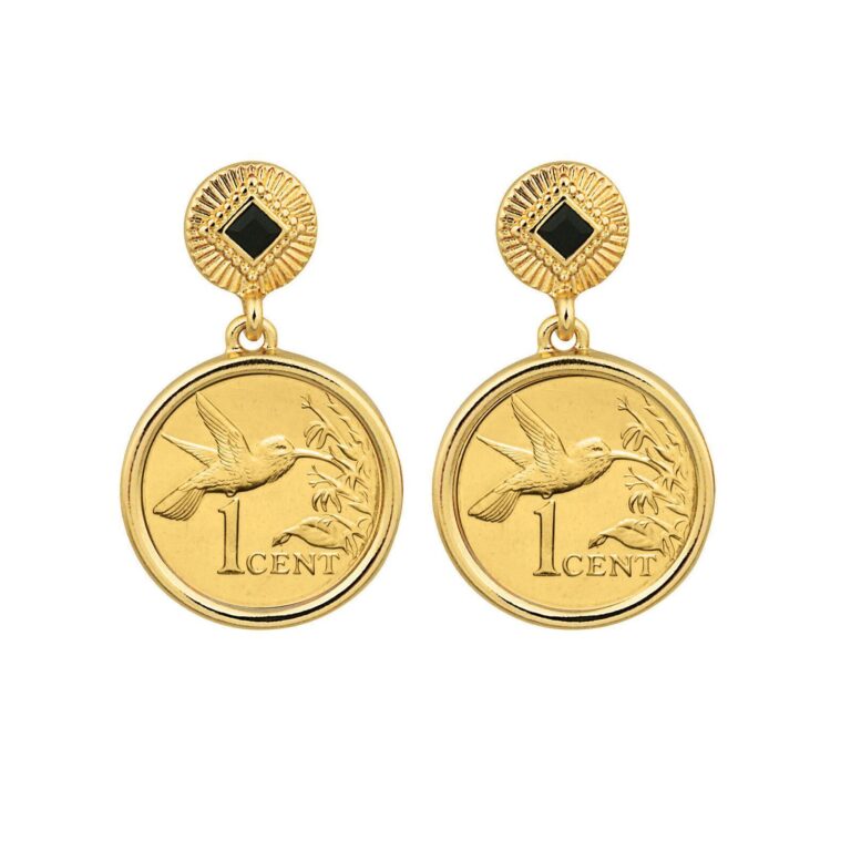 Read more about the article Earrings Hummingbird Coin Jewelry- Post Pin Style- Goldtone Bezel-Minted in