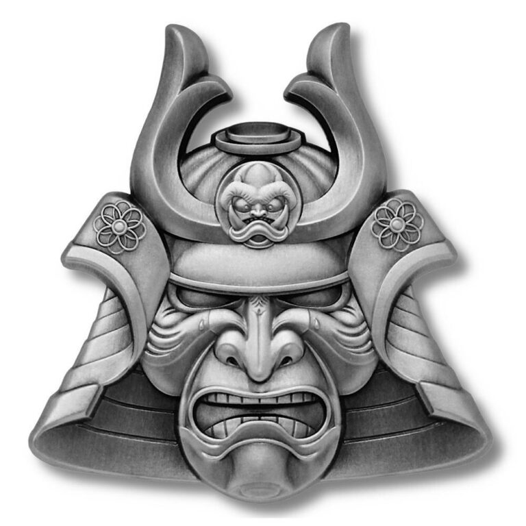 Read more about the article 2021 Samoa Ancient Warriors – Samurai War Mask Shaped 2 oz Silver $5 Coin GEM…