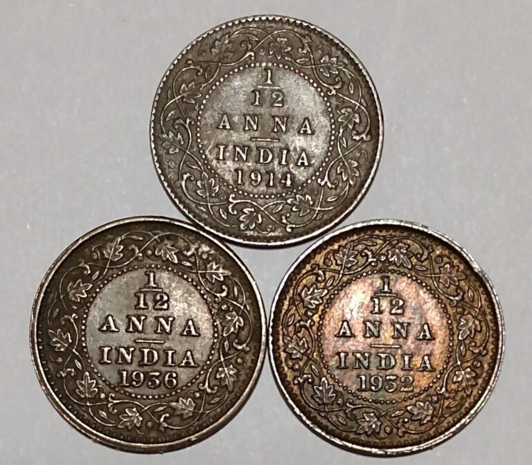 Read more about the article 1914 1932 1936 INDIA 1/2 ANNA  1932 coin has edge defects (3 COINS) BRONZE