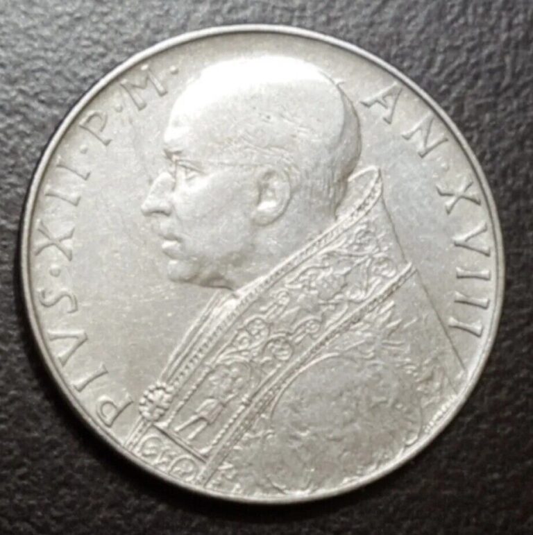 Read more about the article 1956 VATICAN CITY 100 LIRE COIN KM 55 POPE PIUS XII FIDES JESUS CRUCIFIXION