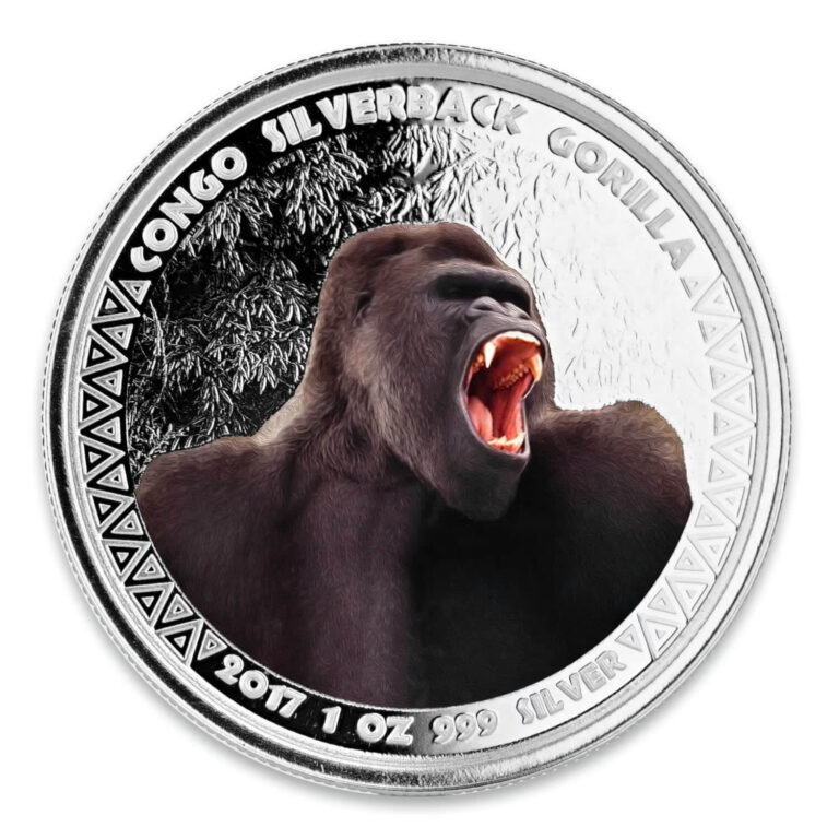 Read more about the article 1 Oz Silver Coin 2017 5000 CFA Francs Congo Scottsdale Color Silverback Gorilla