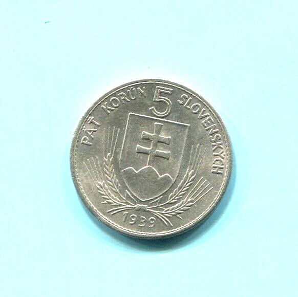 Read more about the article SLOVAKIA – BEAUTIFUL HISTORICAL A. HLINKA NICKEL 5 KORÚN  1939  KM# 2