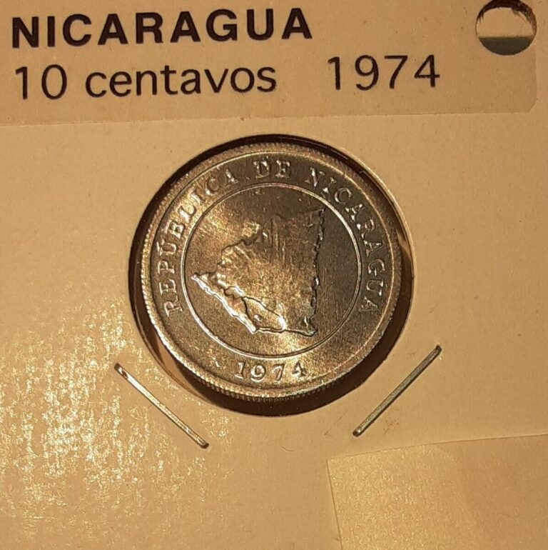 Read more about the article 1974 Nicaragua 10 Centavos Aluminum Coin – Map   UNC w/Toning