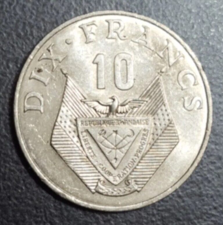 Read more about the article 1985 Rwanda 10 Francs XF+ Coin KM 14.2
